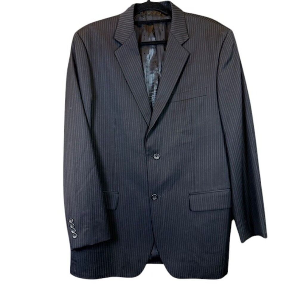 Joseph & Feiss Wool Blazer Black Pinstripe‎ Suit Jacket Size 43L x 38W